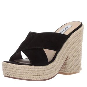 Steve Madden Women's Damsel Wedge Sandals black suede leather Y2K platform 5